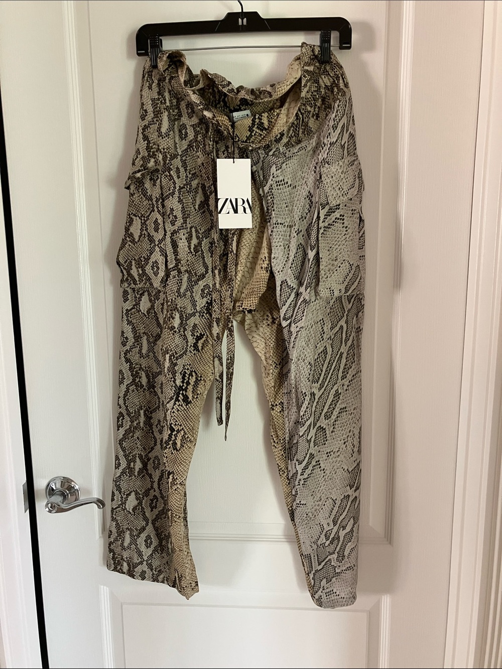 NWT Zara Neutral Snake-Print Pull-On Palazzo Pants